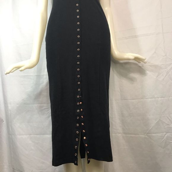 INTIMATELY FREE PEOPLE Size XS Black Body Tight Snap Button Dress; Preloved - Picture 5 of 7